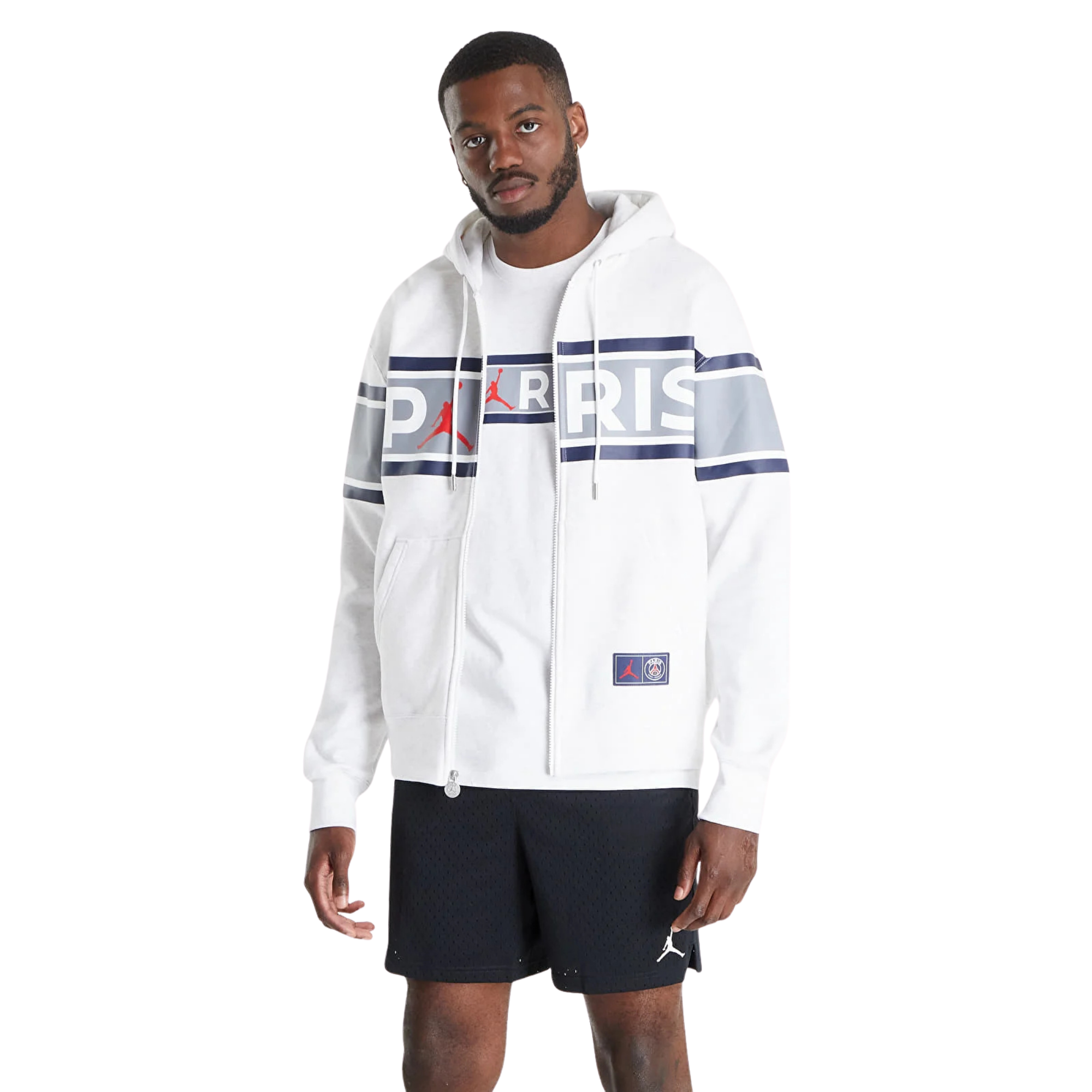 Jordan Paris Saint-Germain Zipper Fleece Hooded Long Sleeves Jacket 'White'