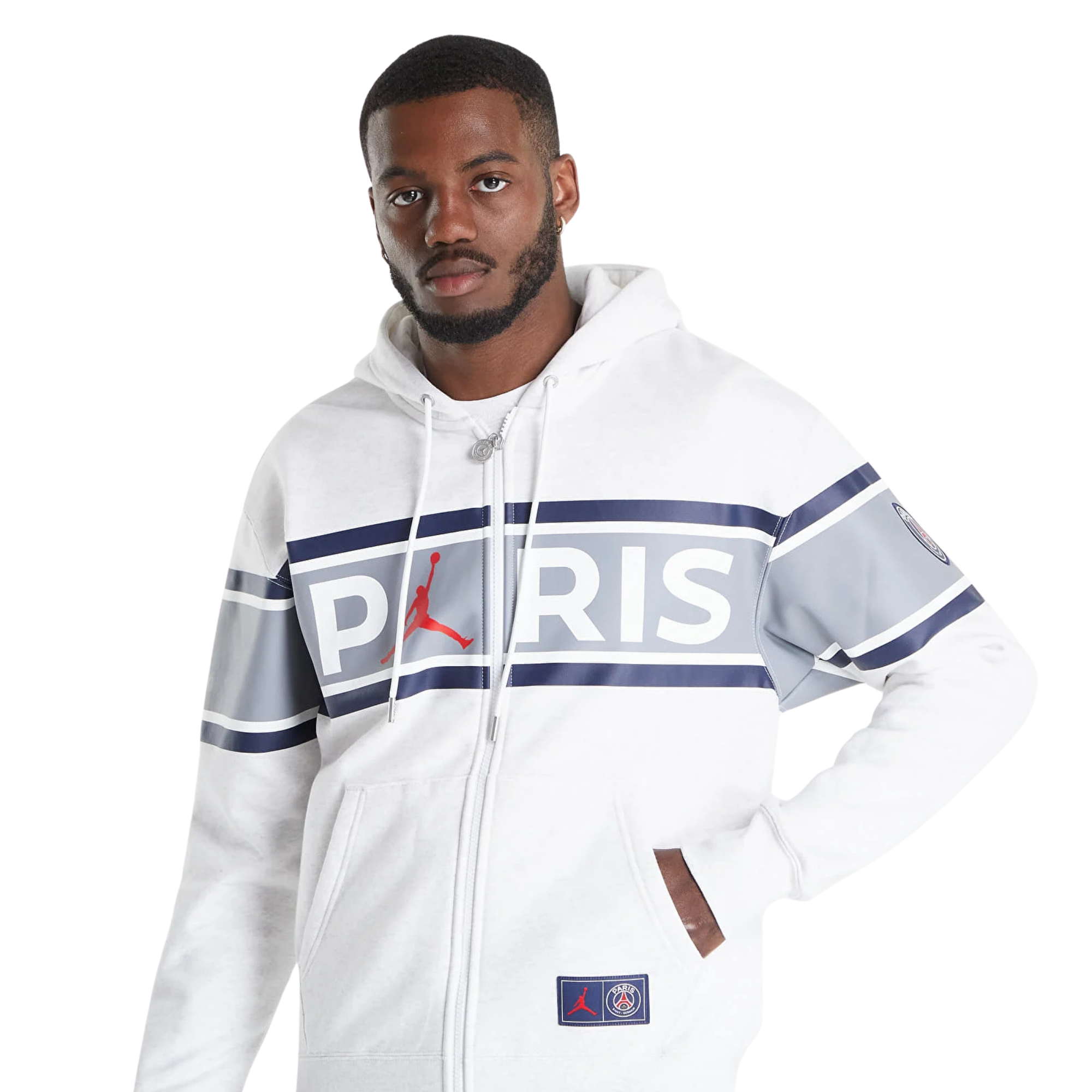 Jordan Paris Saint-Germain Zipper Fleece Hooded Long Sleeves Jacket 'White'